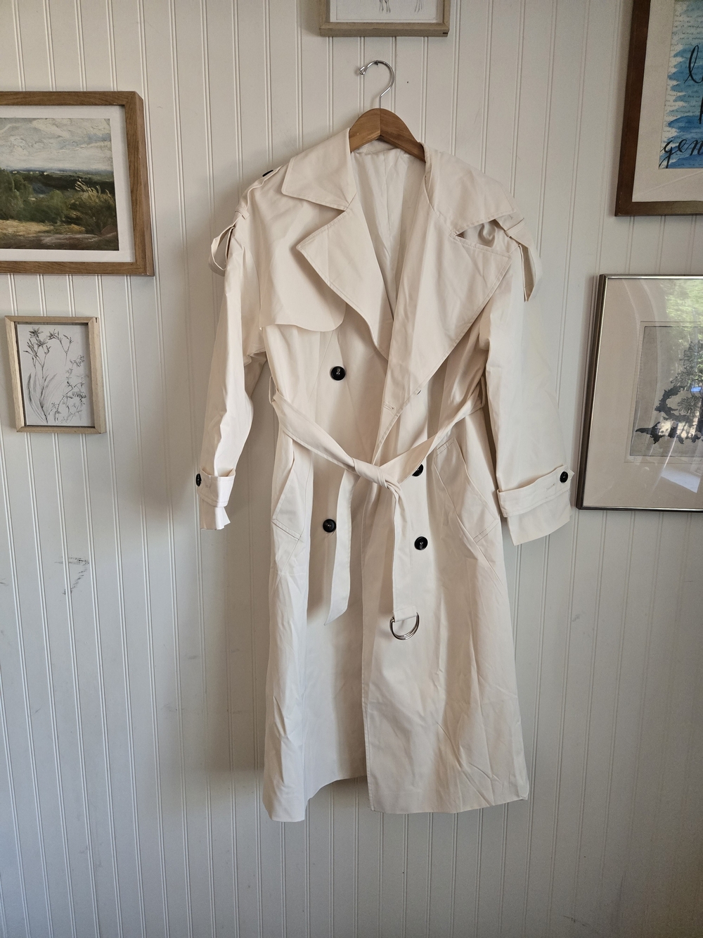 Amazon Cream Double-Breasted Trench Coat with Belt